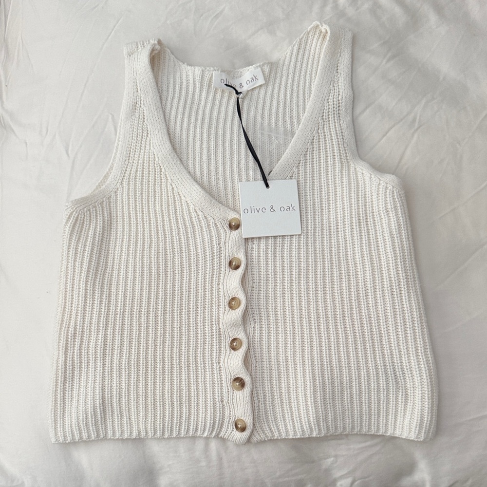 cream textured crop tank: small
